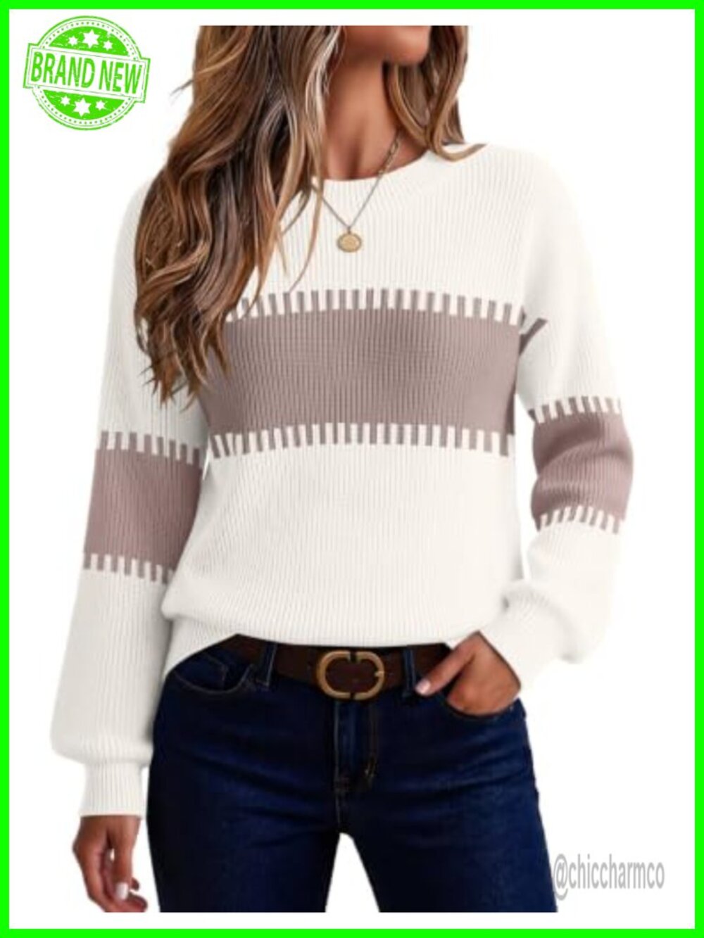 Chunky Knit Loose Fit Crew Neck Pullover Sweater Casual Fall Outfit
